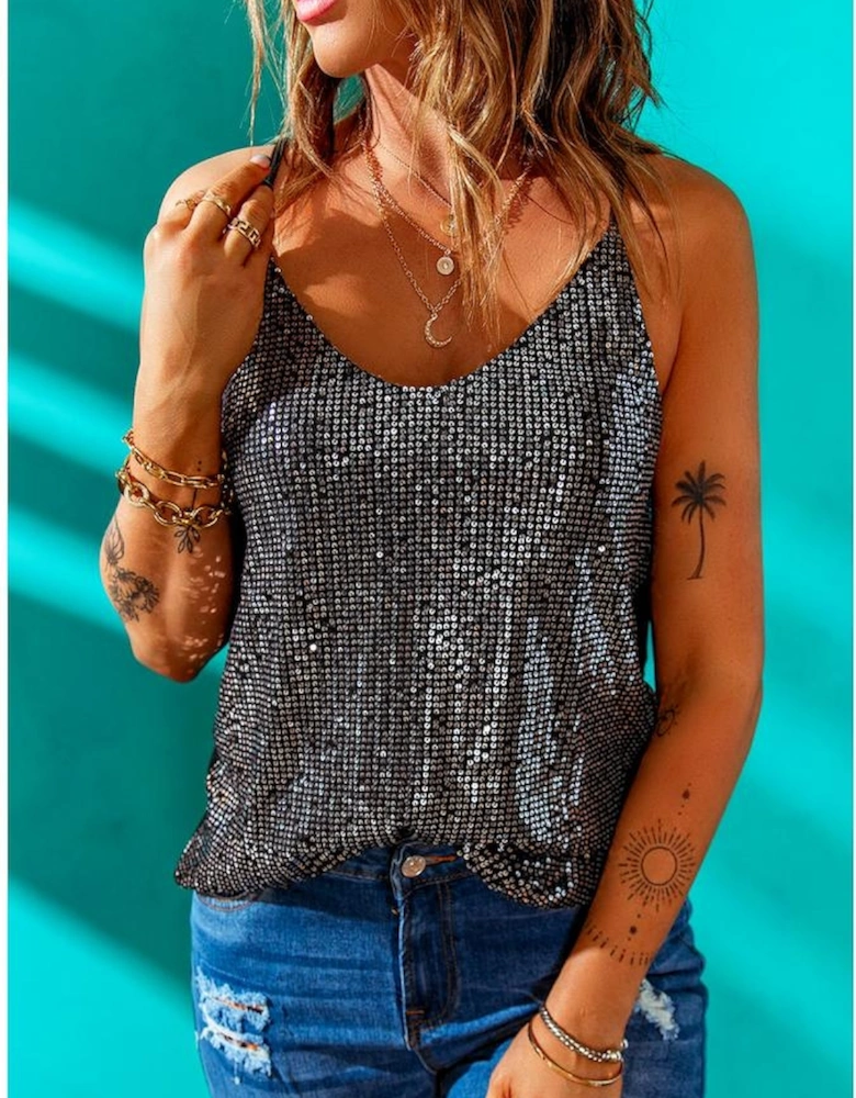 Gray Sequin Tank Top