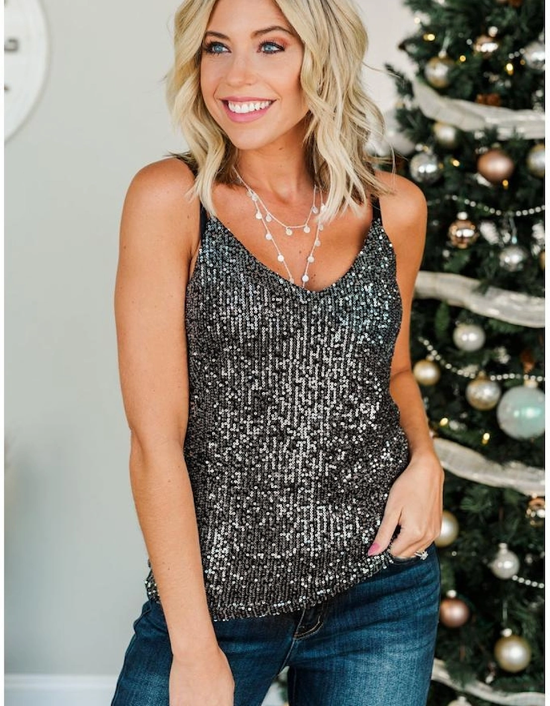 Gray Sequin Tank Top