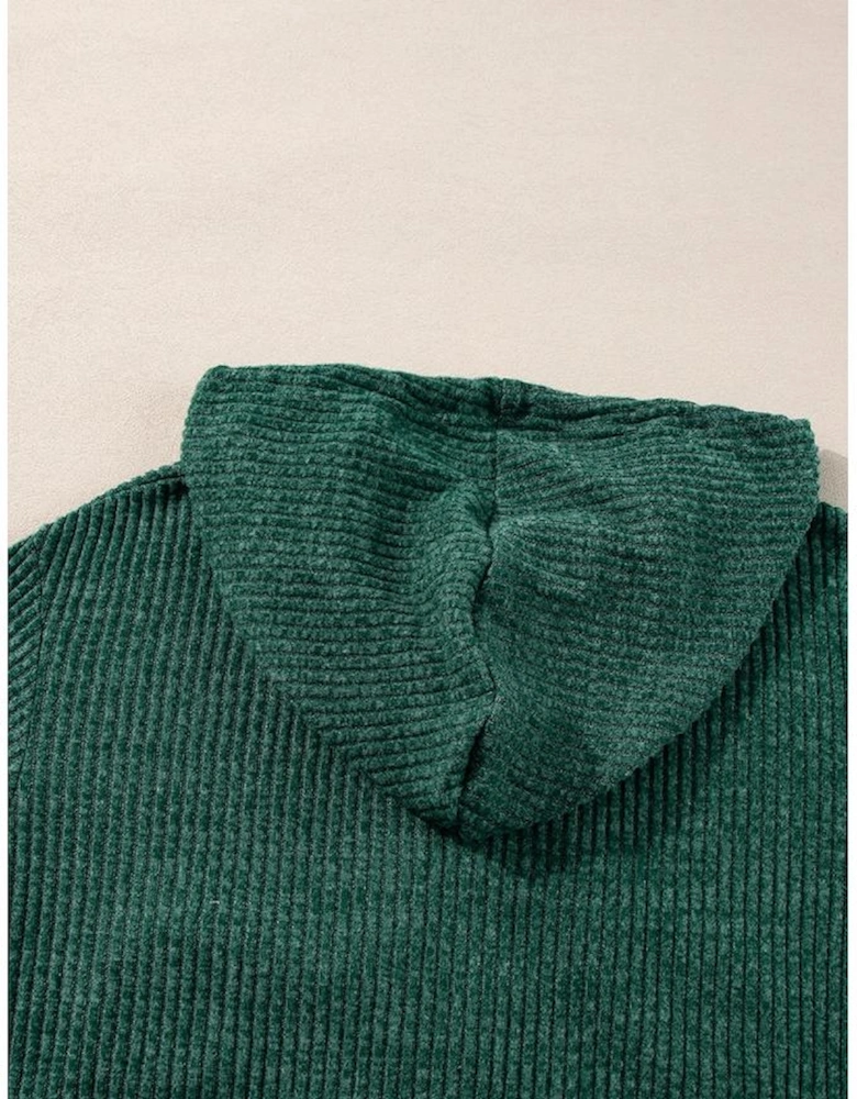 Evergreen Ribbed Zip Up Front Drawstring Hoodie