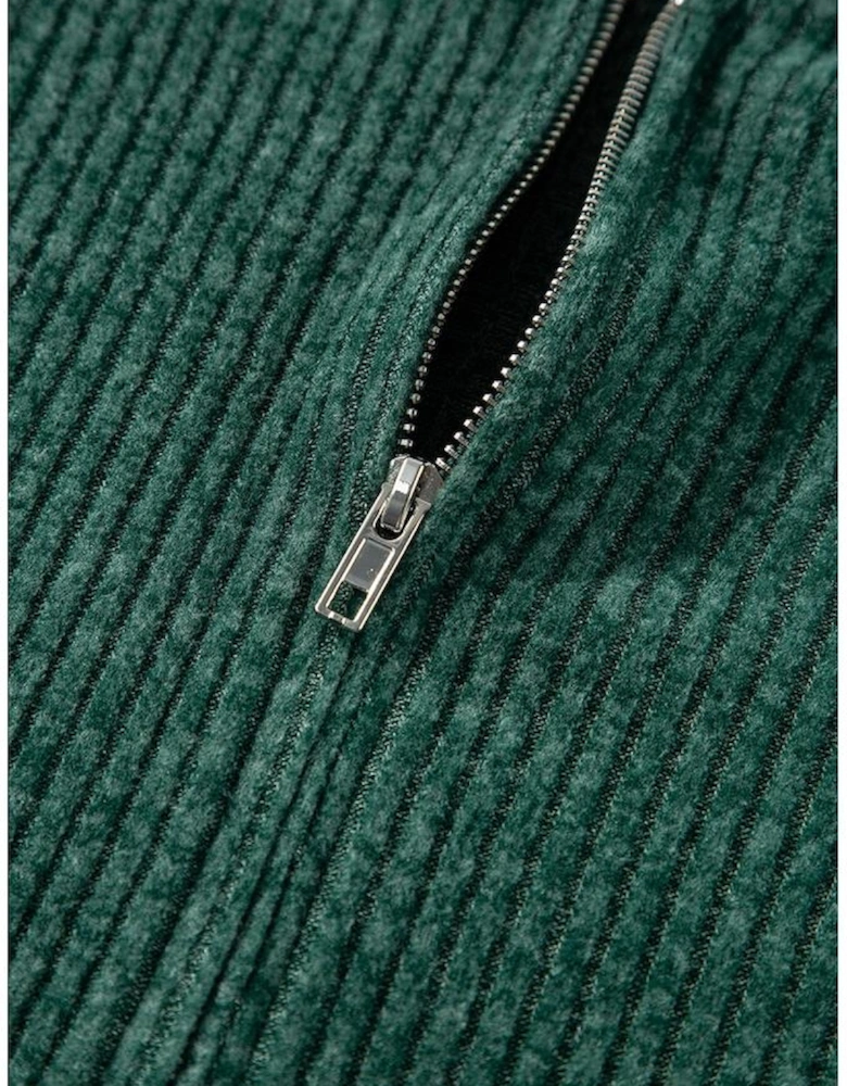Evergreen Ribbed Zip Up Front Drawstring Hoodie