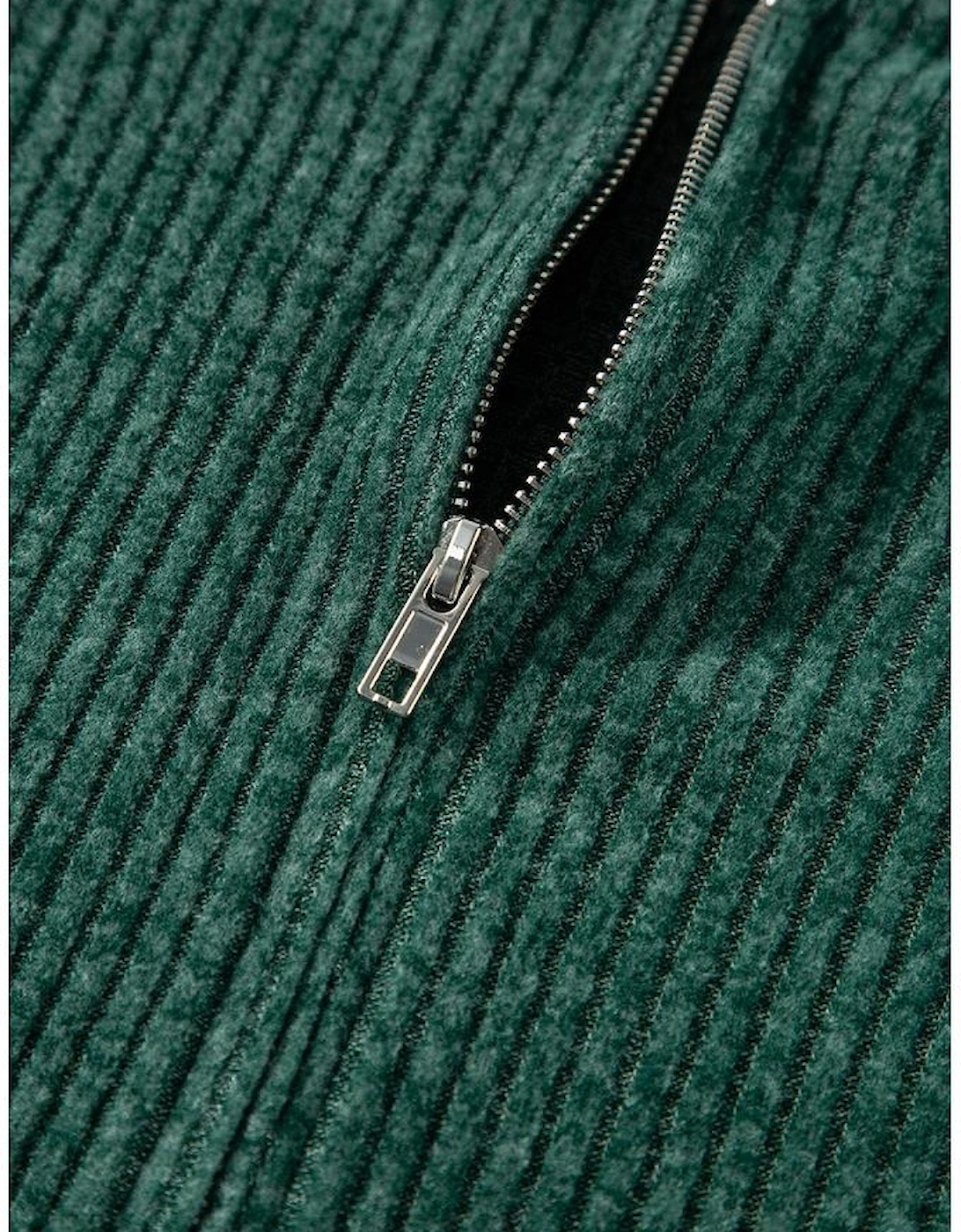 Evergreen Ribbed Zip Up Front Drawstring Hoodie