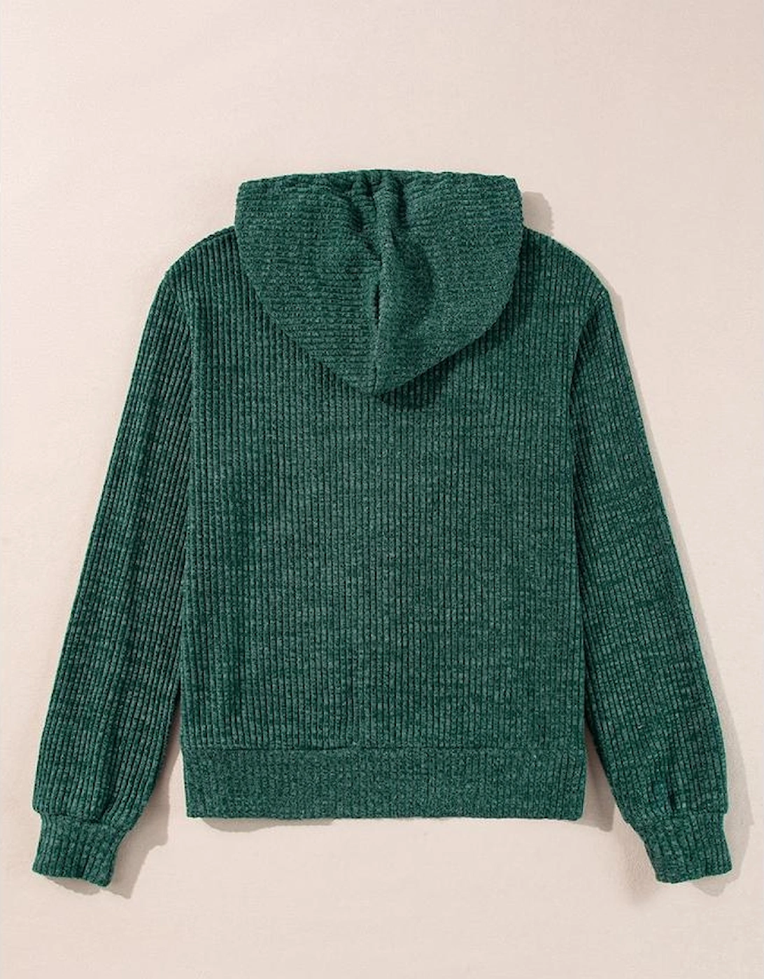 Evergreen Ribbed Zip Up Front Drawstring Hoodie