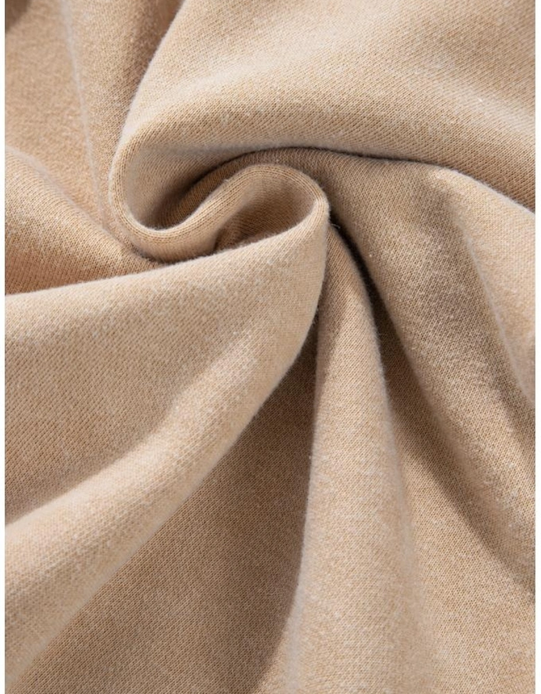 Light French Beige Solid Waffle Knit Patchwork Raglan Sleeve Sweatshirt