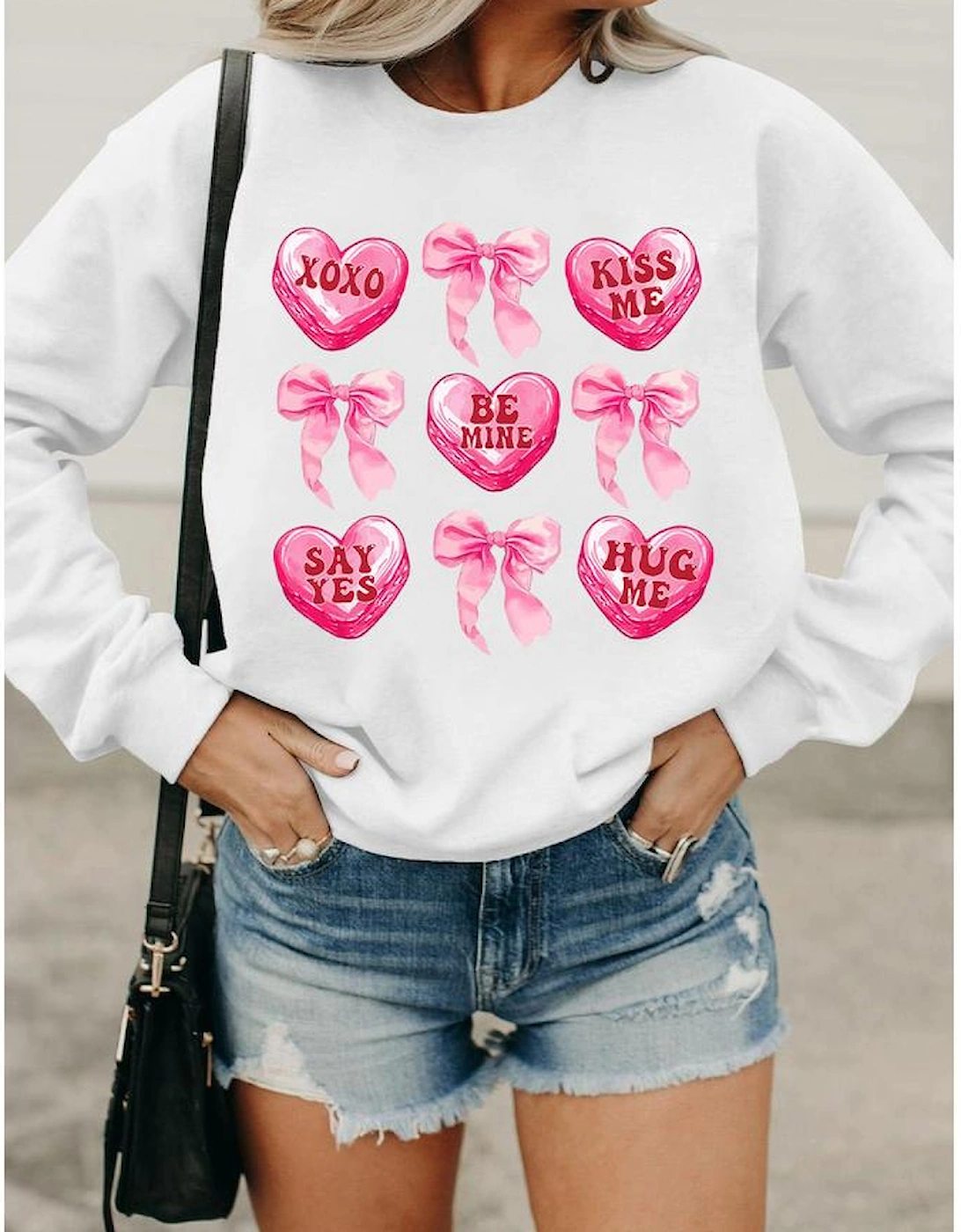 White Valentine Candy Heart & Bow Graphic Sweatshirt, 7 of 6