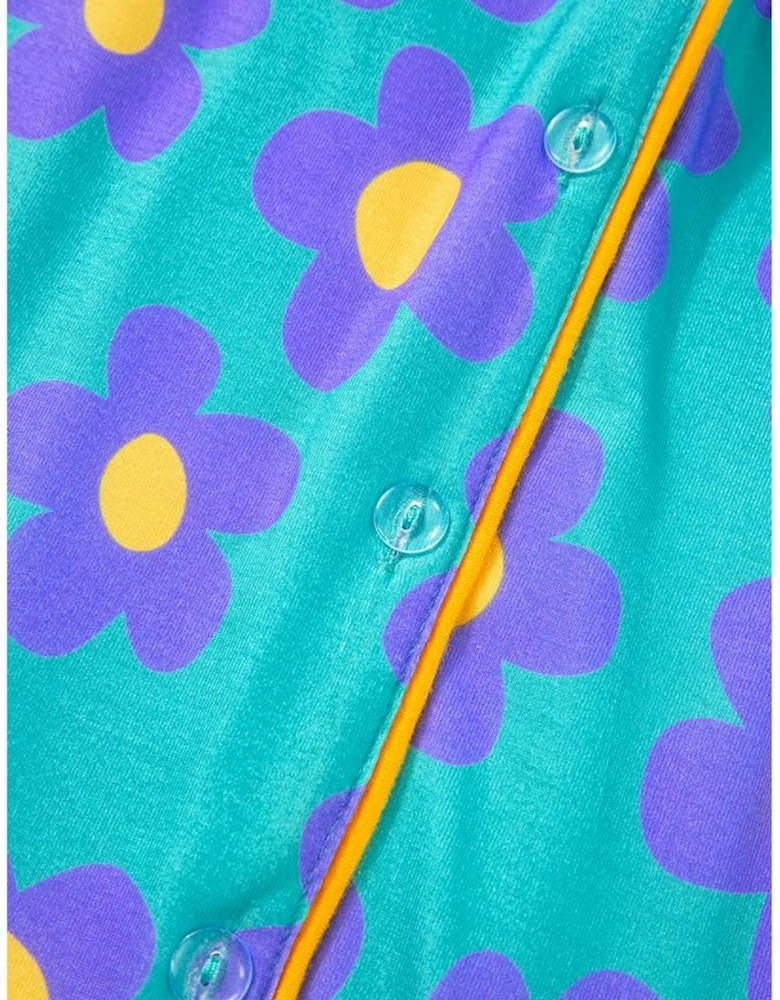 Green Flower Print Short Sleeve Shirt Pajamas Set