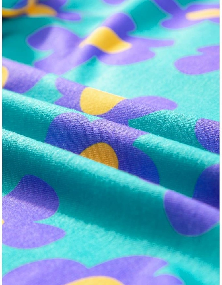 Green Flower Print Short Sleeve Shirt Pajamas Set