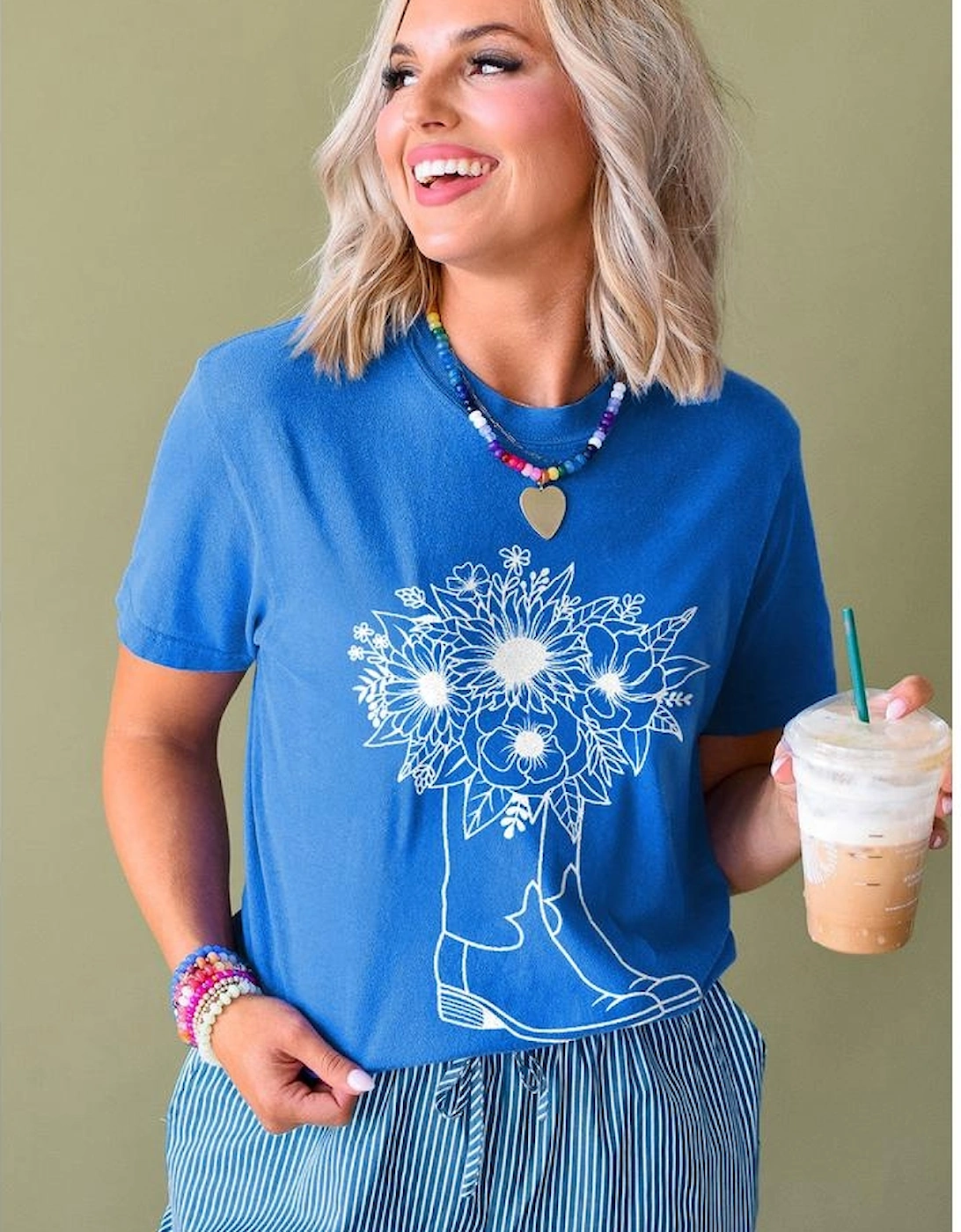 Blue Sunflower Boots Graphic Western Fashion T Shirt