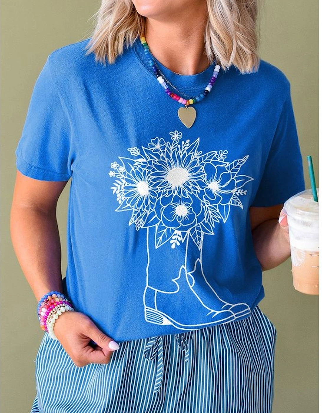 Blue Sunflower Boots Graphic Western Fashion T Shirt