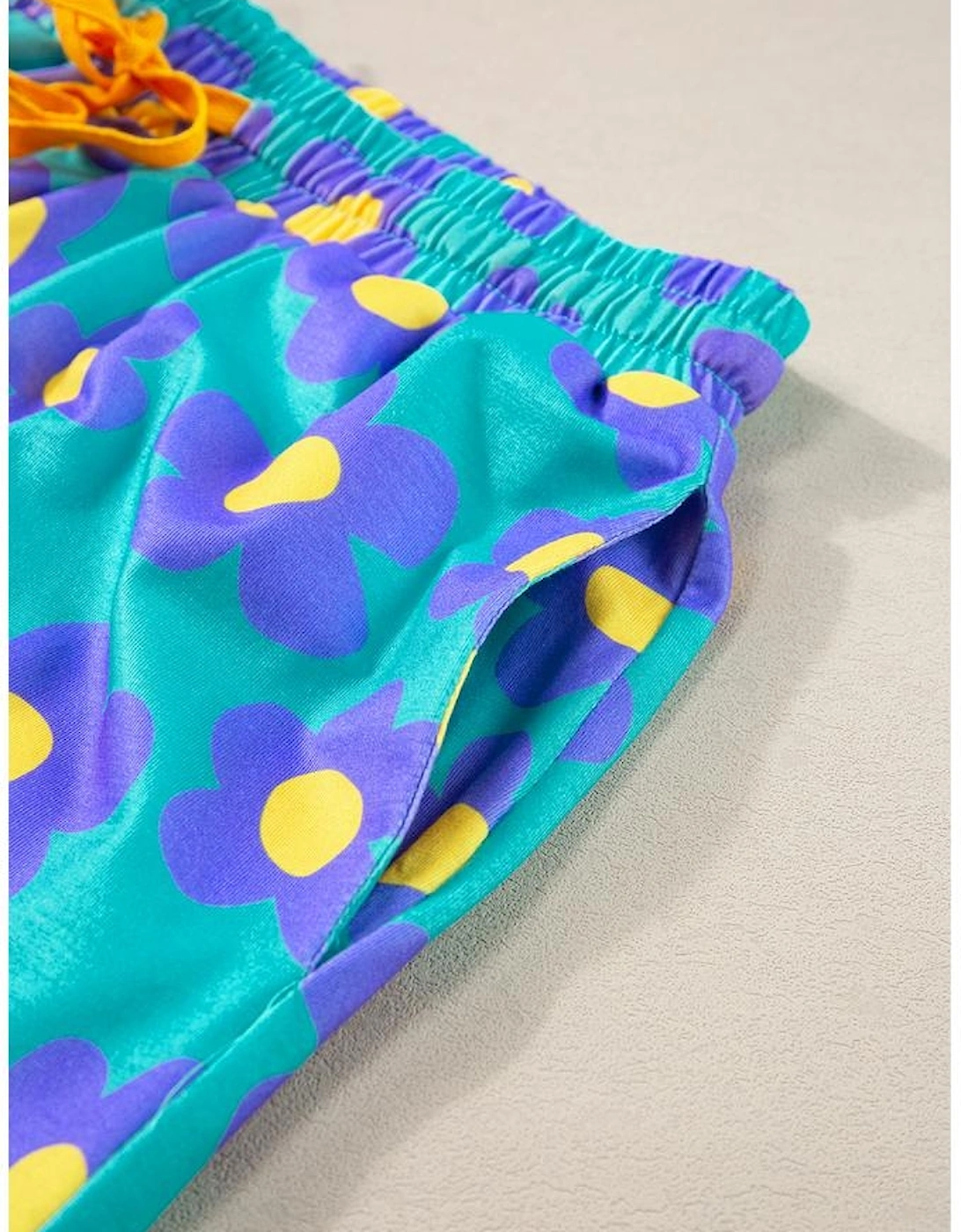 Green Flower Print Short Sleeve Shirt Pajamas Set