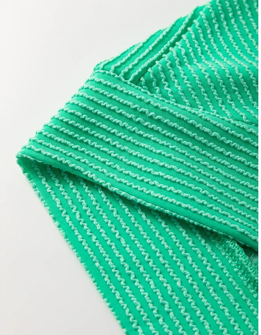 Bright Green Solid Corded Knit Short Sleeve T Shirt and Wide Leg Pants Set