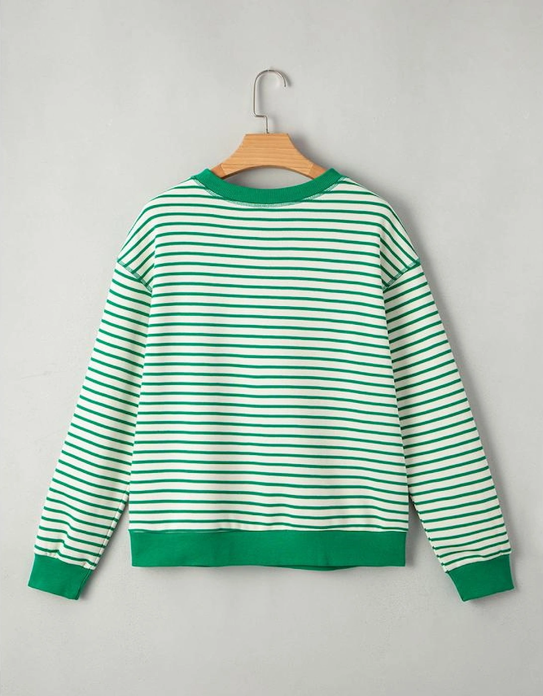 Bright Green Striped Exposed Seam Patchwork Loose Pullover Top