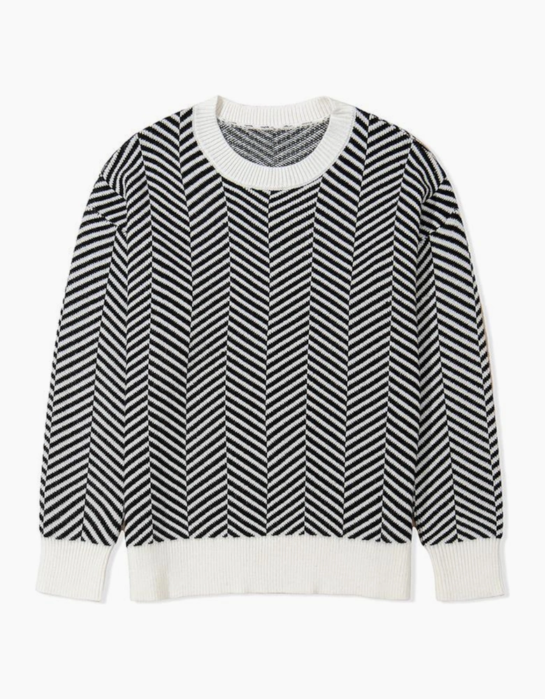 Black Contrast Edge Crew Neck Drop Shoulder Sweater