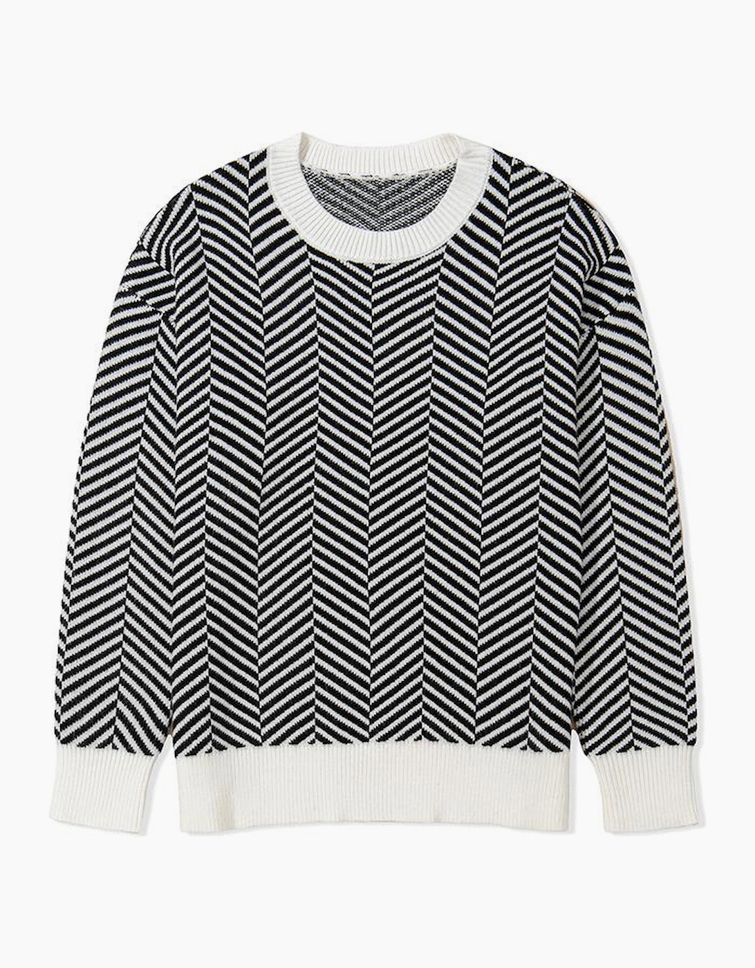 Black Contrast Edge Crew Neck Drop Shoulder Sweater