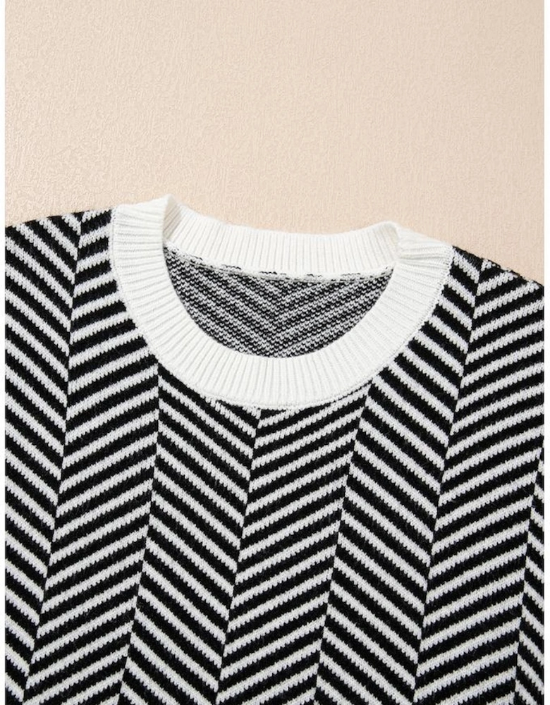 Black Contrast Edge Crew Neck Drop Shoulder Sweater