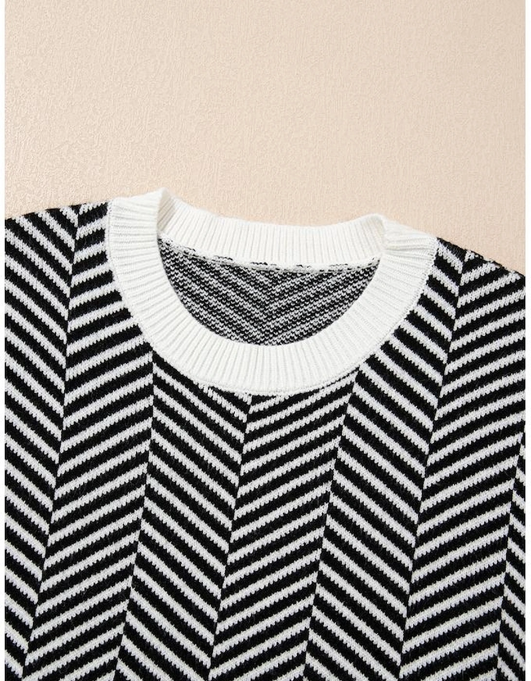 Black Contrast Edge Crew Neck Drop Shoulder Sweater