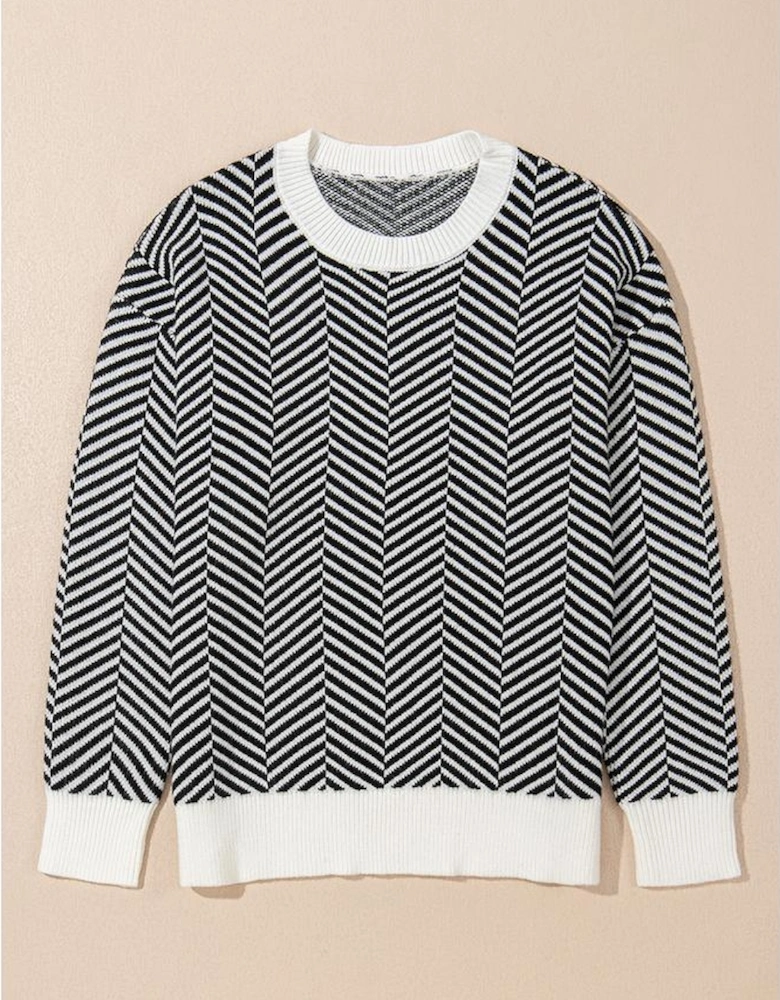 Black Contrast Edge Crew Neck Drop Shoulder Sweater