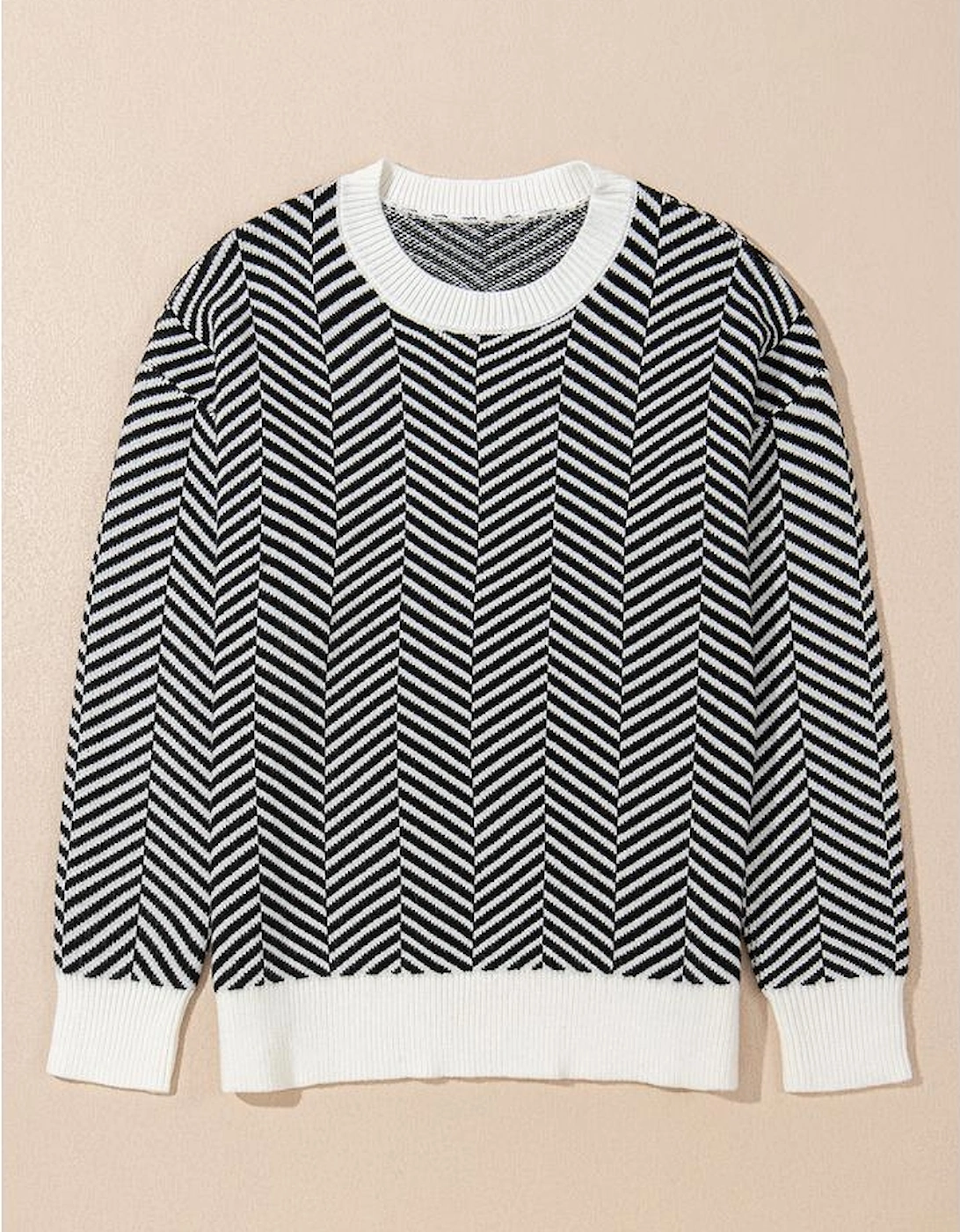 Black Contrast Edge Crew Neck Drop Shoulder Sweater