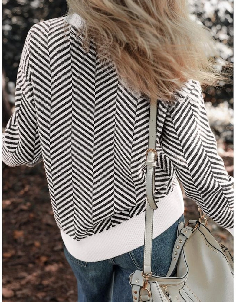 Black Contrast Edge Crew Neck Drop Shoulder Sweater