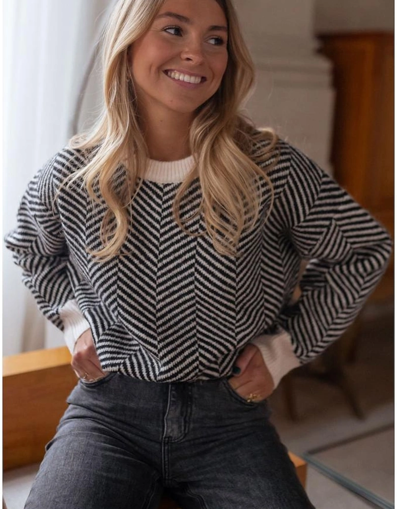 Black Contrast Edge Crew Neck Drop Shoulder Sweater