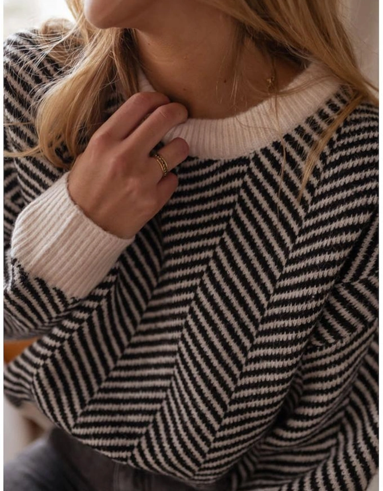 Black Contrast Edge Crew Neck Drop Shoulder Sweater