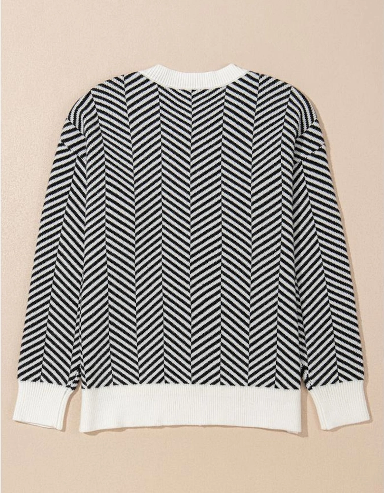 Black Contrast Edge Crew Neck Drop Shoulder Sweater