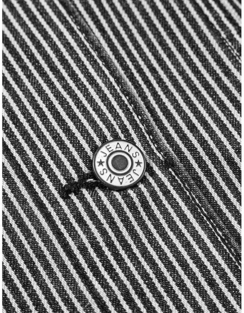 Blue Stripe Washed Oversize Pocketed Denim Jacket