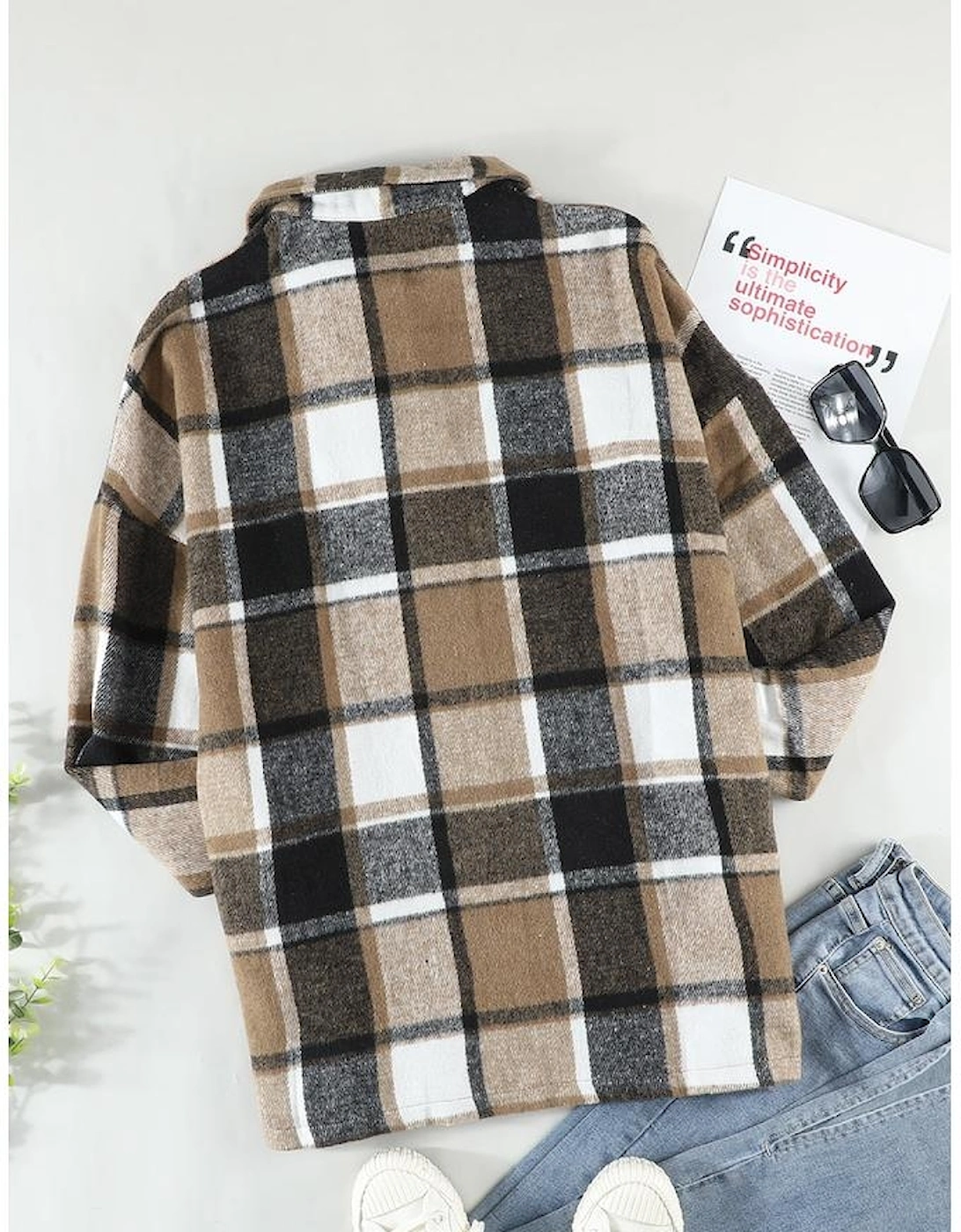 Plaid Print Buttoned Shirt Jacket