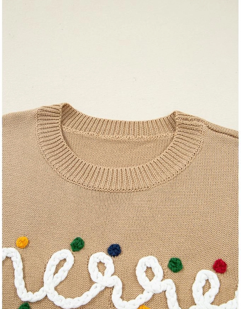 Smoke Gray Merry Colorful Dot Detail Christmas Dolman Sweater