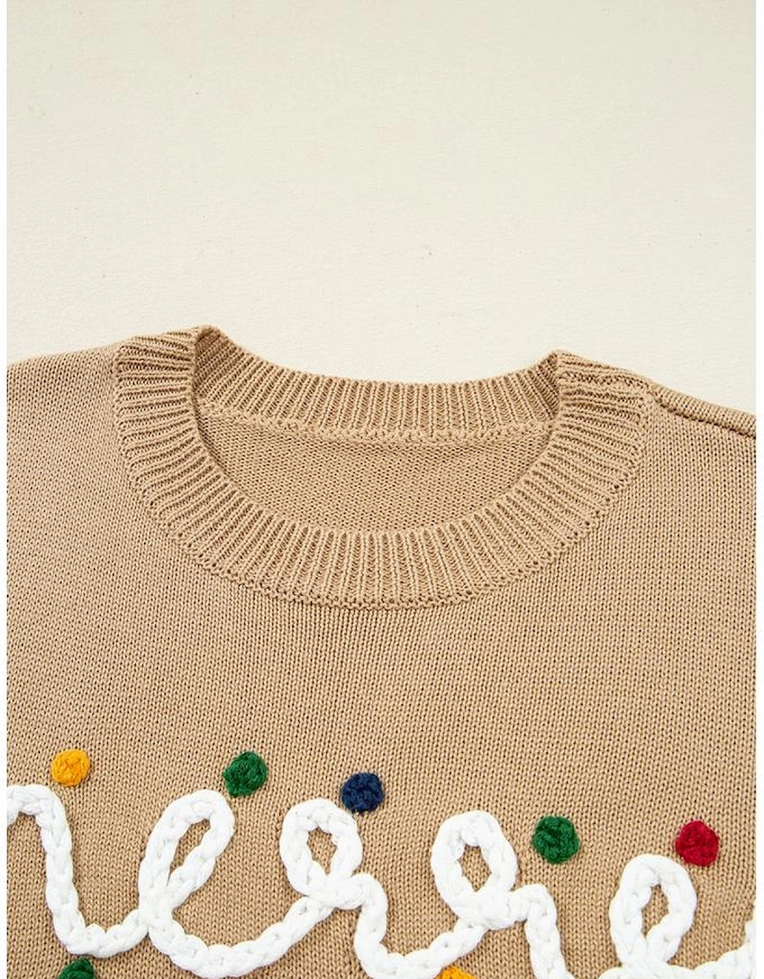 Smoke Gray Merry Colorful Dot Detail Christmas Dolman Sweater