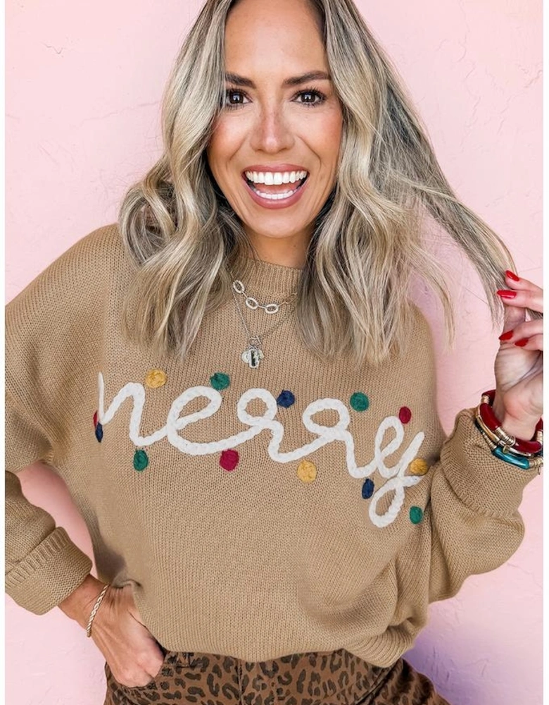 Smoke Gray Merry Colorful Dot Detail Christmas Dolman Sweater