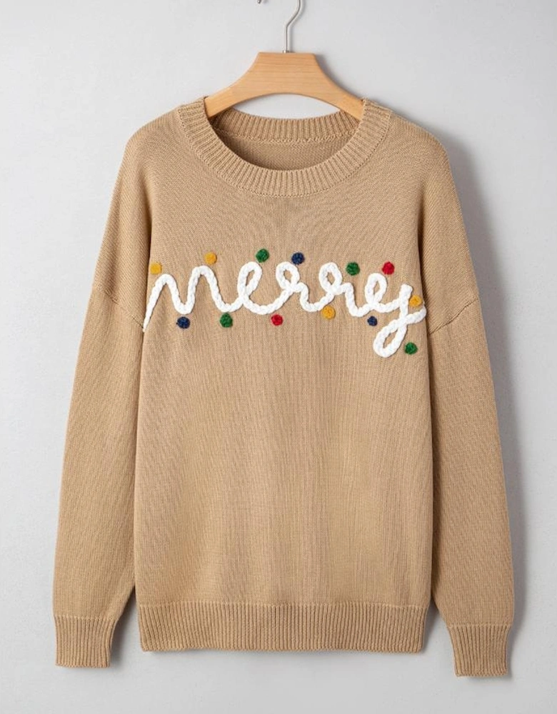 Smoke Gray Merry Colorful Dot Detail Christmas Dolman Sweater