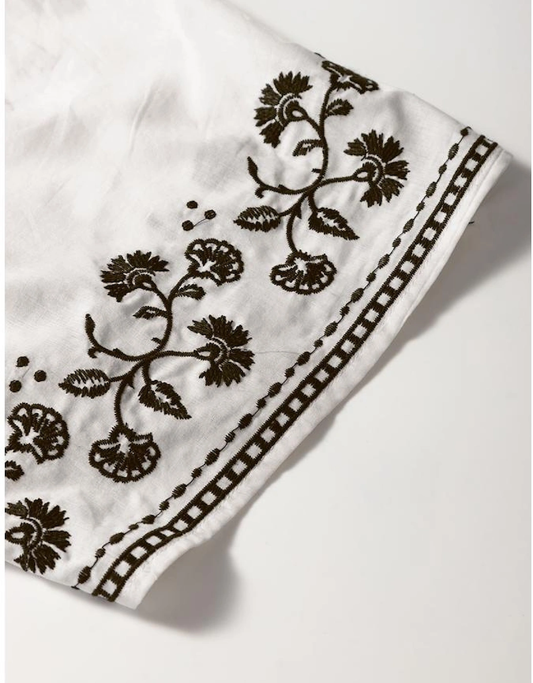 White Floral Embroidered Short Sleeve V Neck Blouse