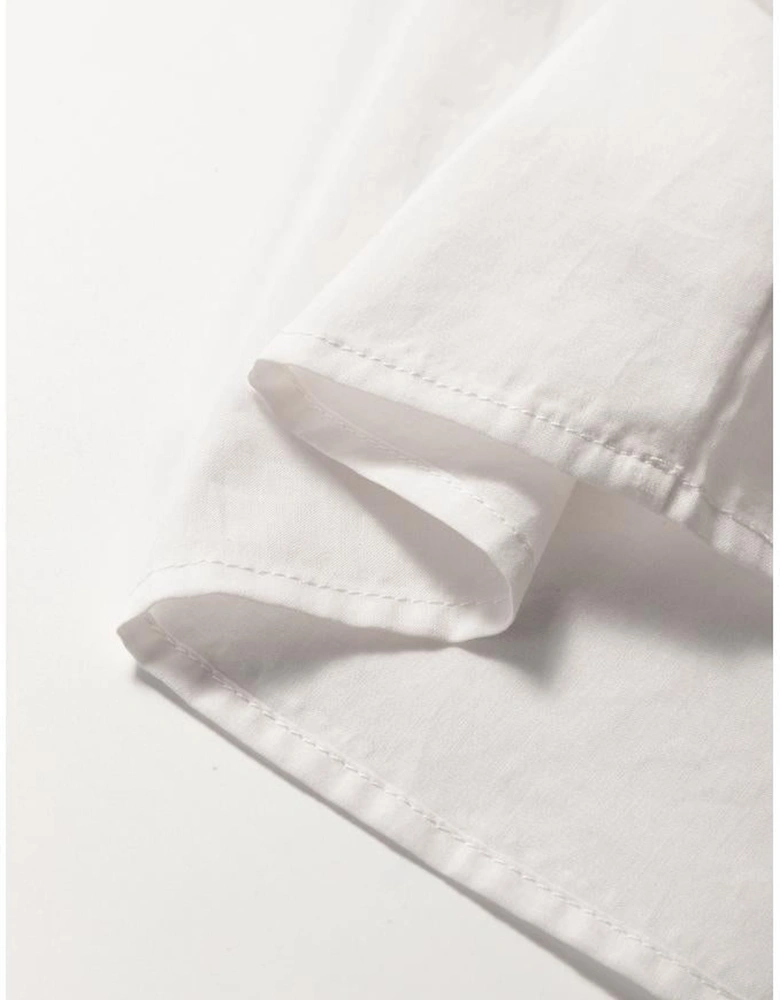 White Floral Embroidered Short Sleeve V Neck Blouse