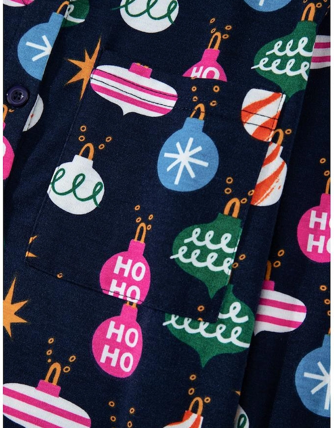 Navy Blue Colorful Christmas Lights Print Shirt and Pants Pajama Set