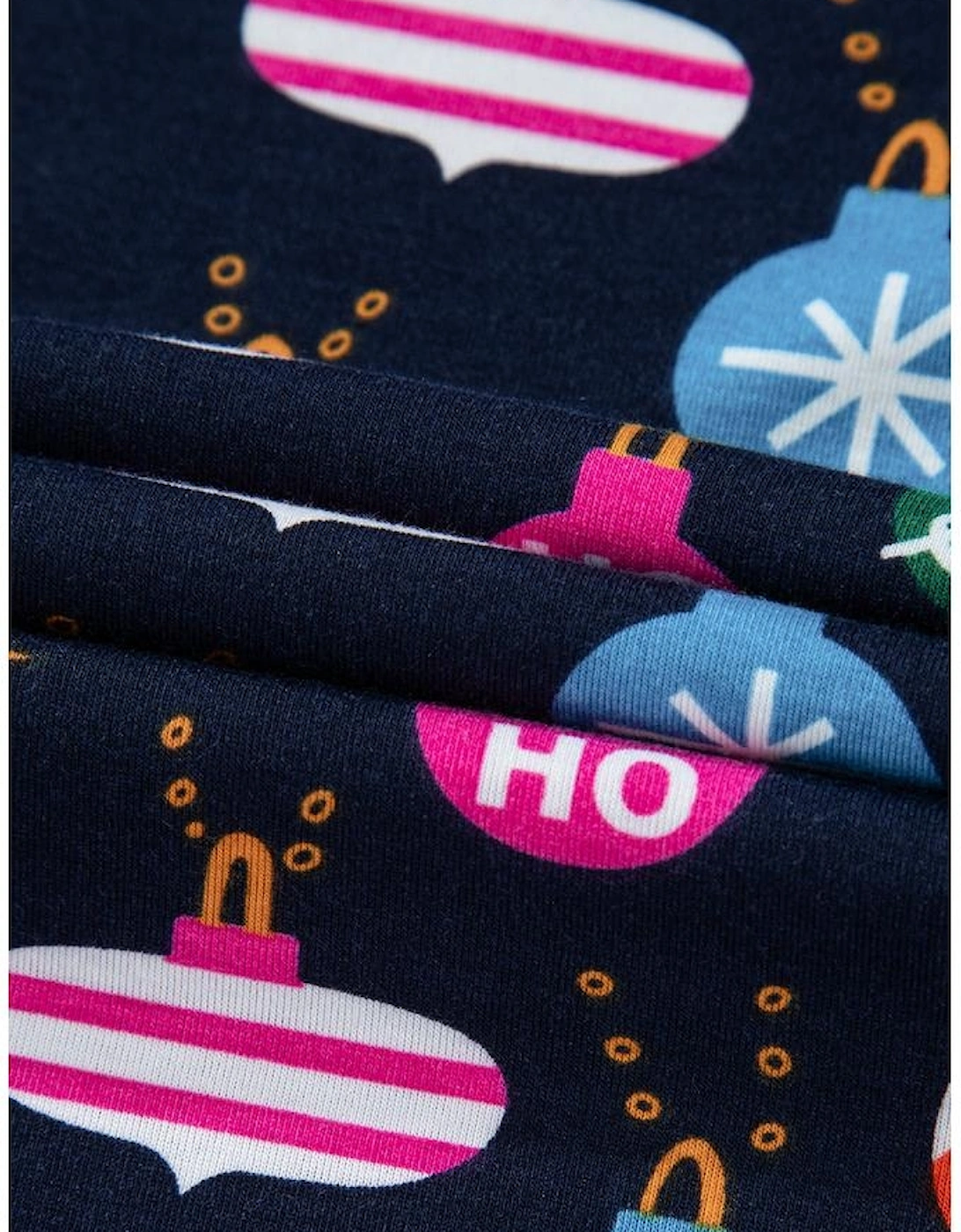 Navy Blue Colorful Christmas Lights Print Shirt and Pants Pajama Set