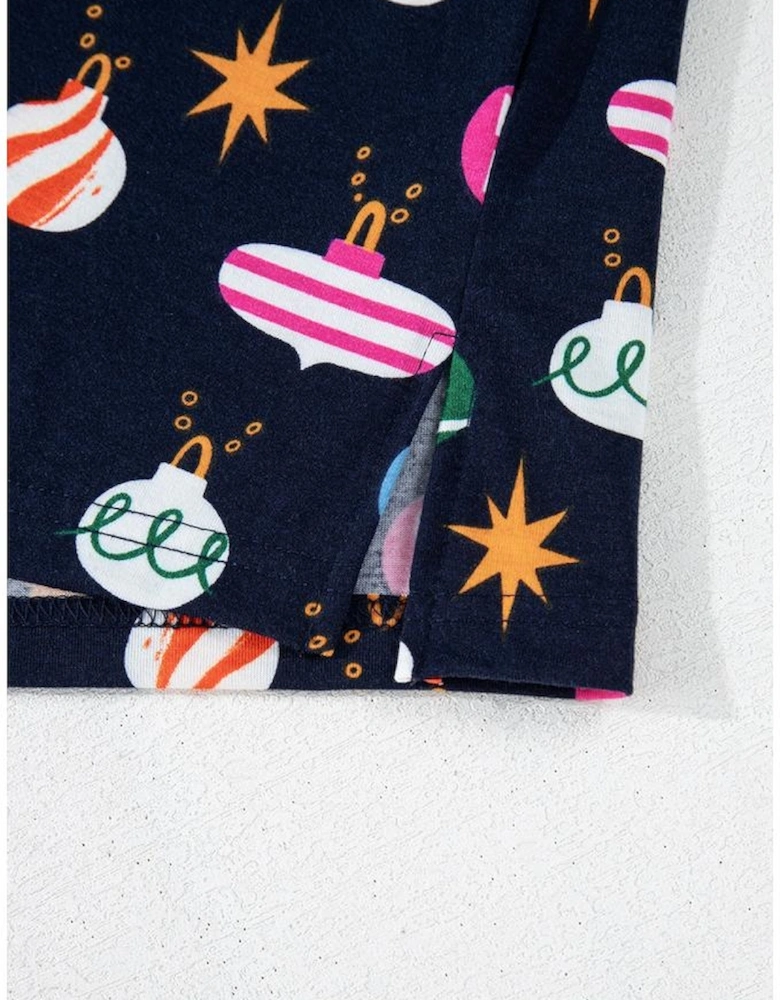 Navy Blue Colorful Christmas Lights Print Shirt and Pants Pajama Set