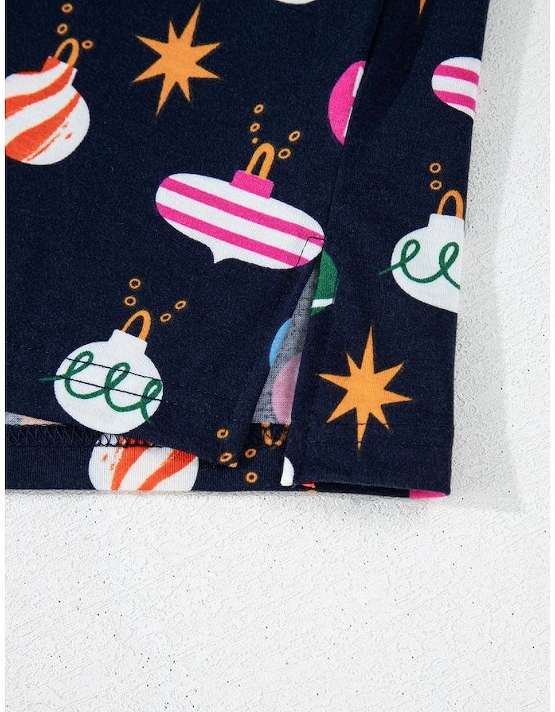 Navy Blue Colorful Christmas Lights Print Shirt and Pants Pajama Set