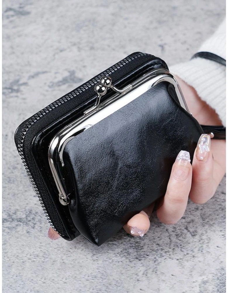 Black Minimalist Wristlet PU Leather Coin Purse