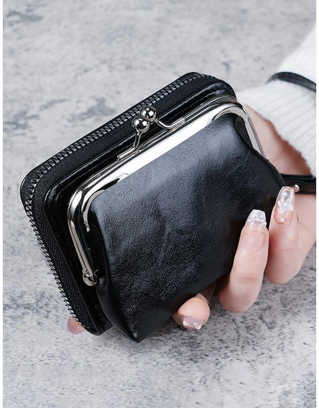 Black Minimalist Wristlet PU Leather Coin Purse