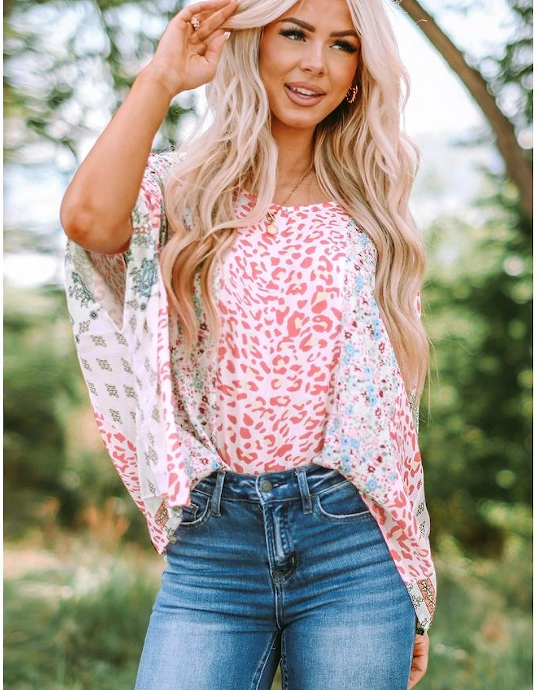 Multicolor Animal Floral Mix Print Cape Top, 16 of 15