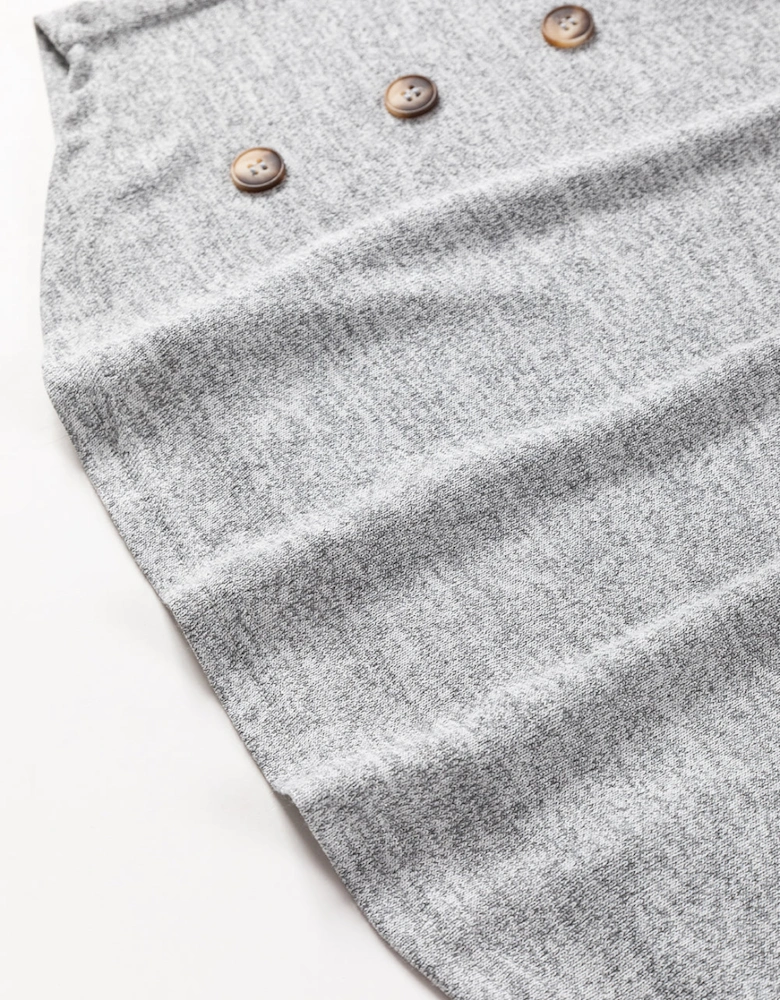 Gray Side Buttons Crew Neck Knit Top