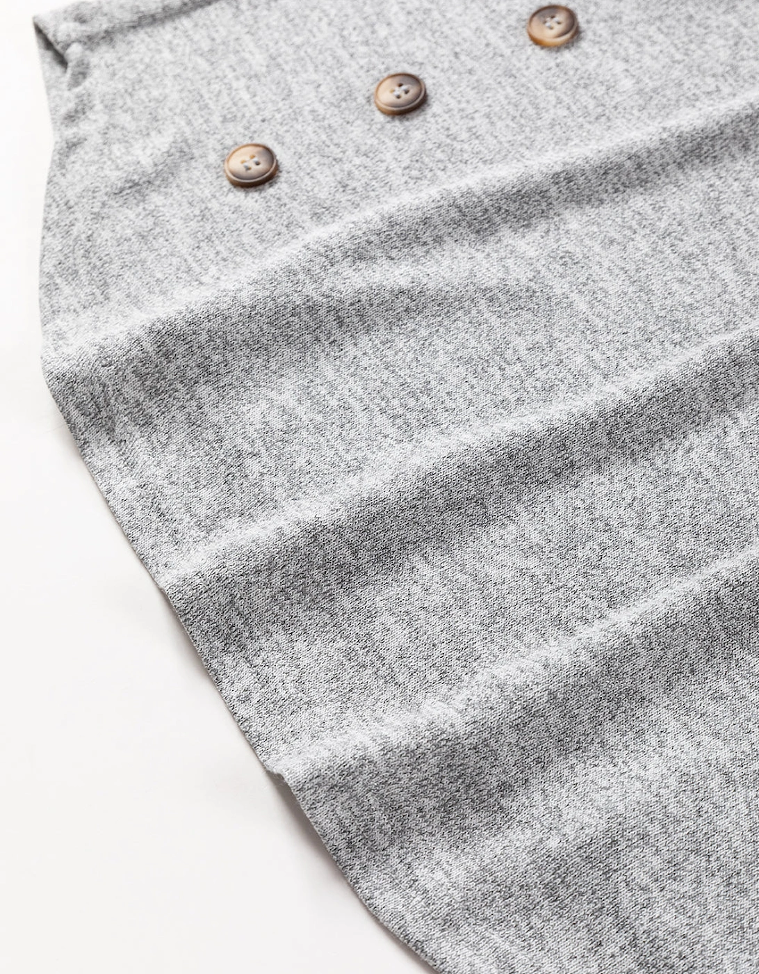 Gray Side Buttons Crew Neck Knit Top