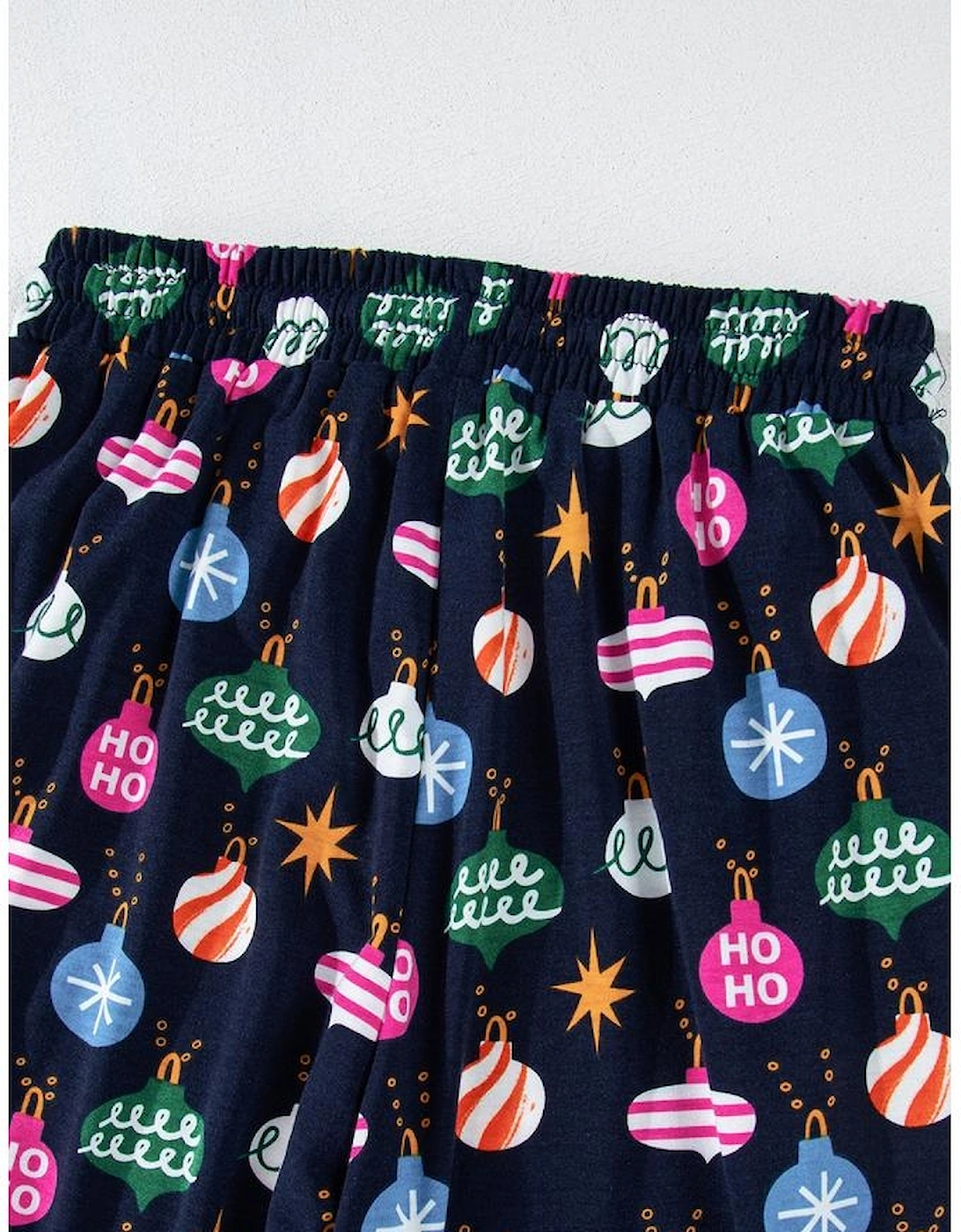 Navy Blue Colorful Christmas Lights Print Shirt and Pants Pajama Set