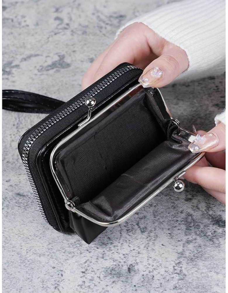 Black Minimalist Wristlet PU Leather Coin Purse