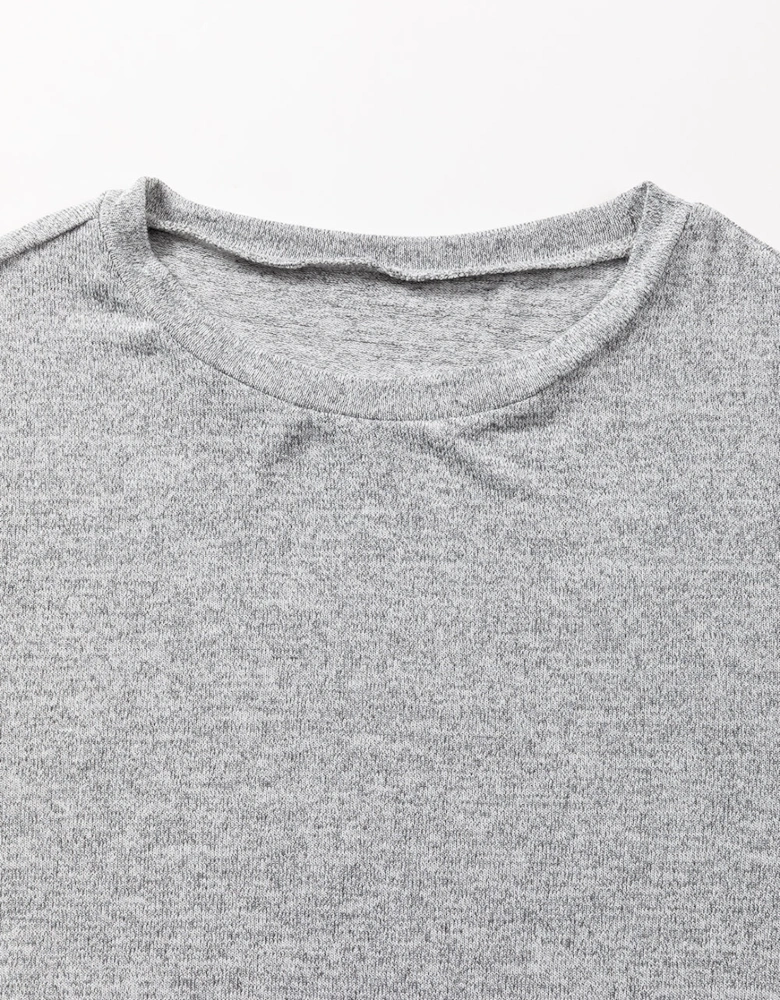 Gray Side Buttons Crew Neck Knit Top