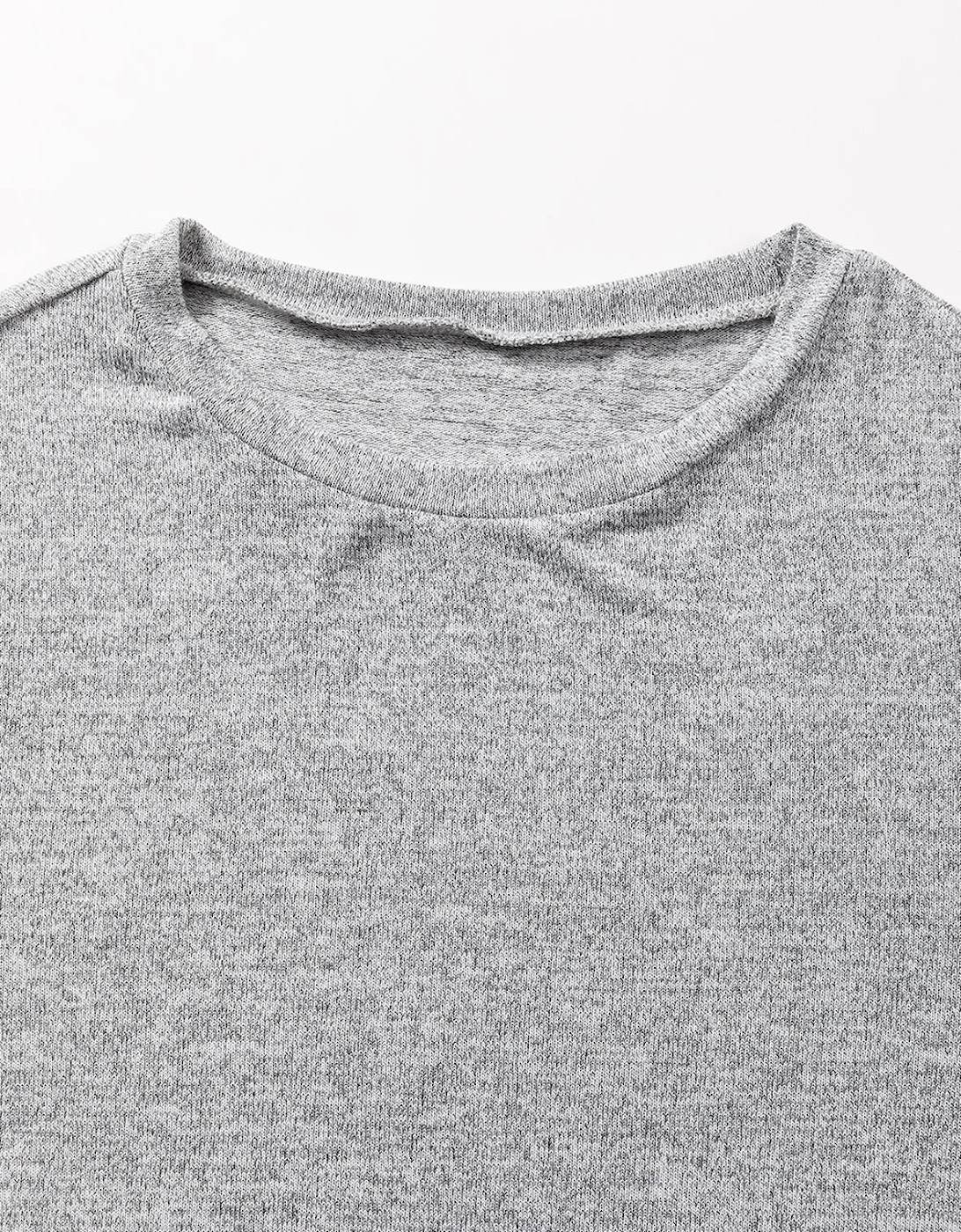 Gray Side Buttons Crew Neck Knit Top