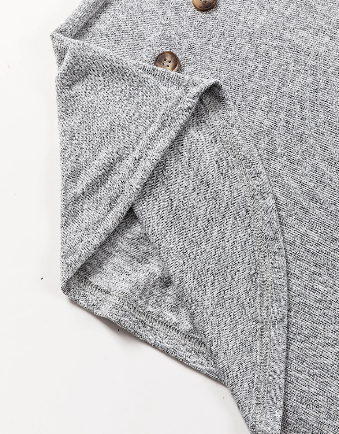 Gray Side Buttons Crew Neck Knit Top