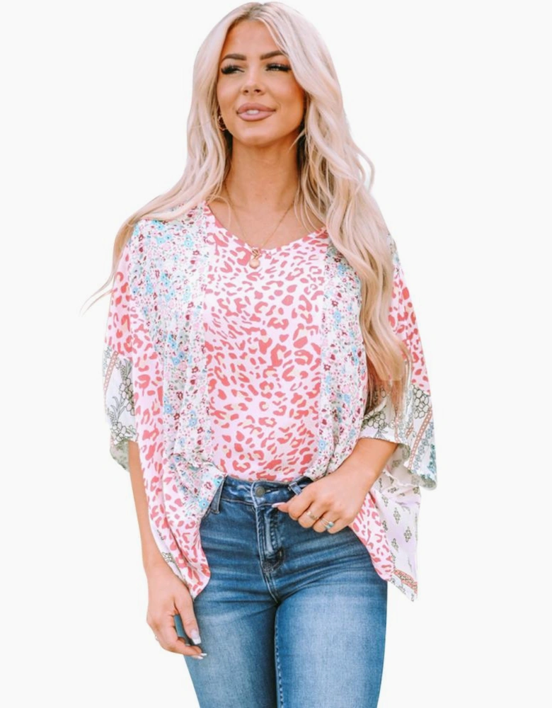Multicolor Animal Floral Mix Print Cape Top