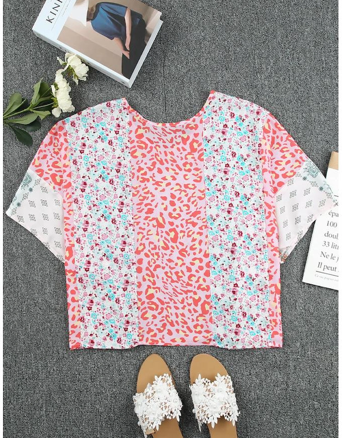 Multicolor Animal Floral Mix Print Cape Top