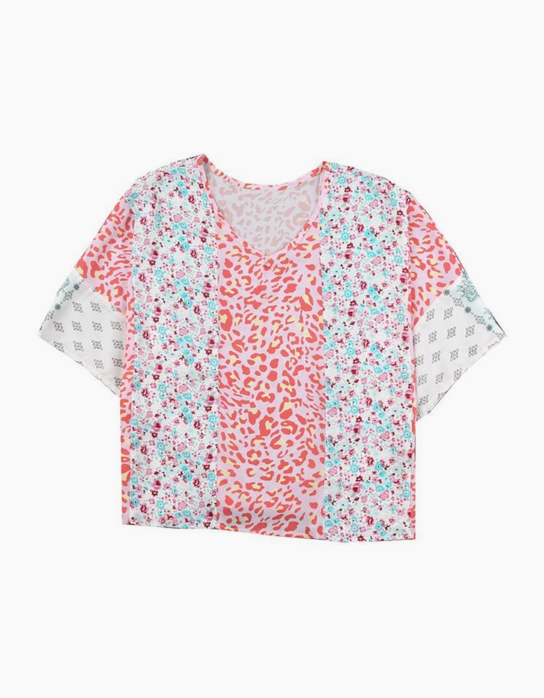 Multicolor Animal Floral Mix Print Cape Top